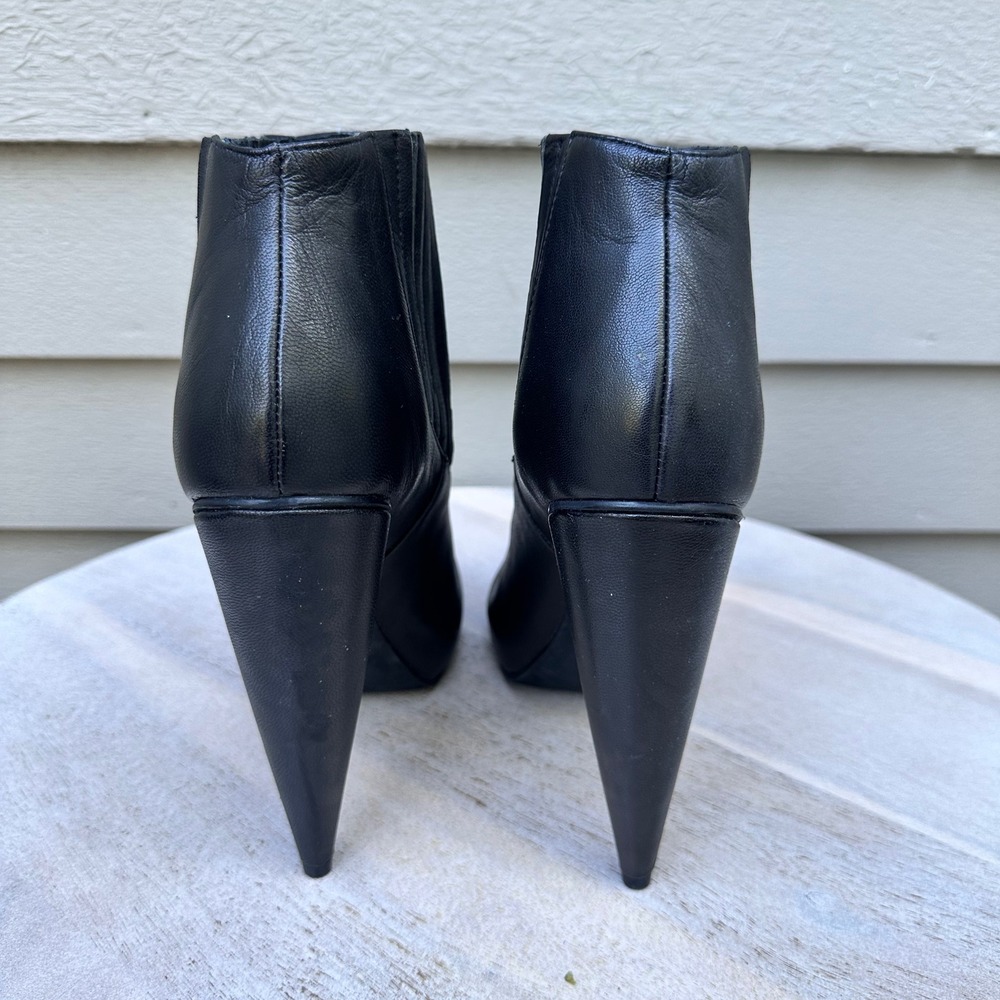 Jeffrey Campbell Black Leather Pointed Toe Cone Heel Ankle Boots Womens 8 - Picture 12 of 15